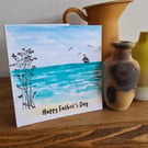 Seascape beach Father's Day card handpainted watercolour