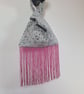  Silvery grey raised patterned Velvet Japanese knot bag with hot pink 19cm trim - Image 5