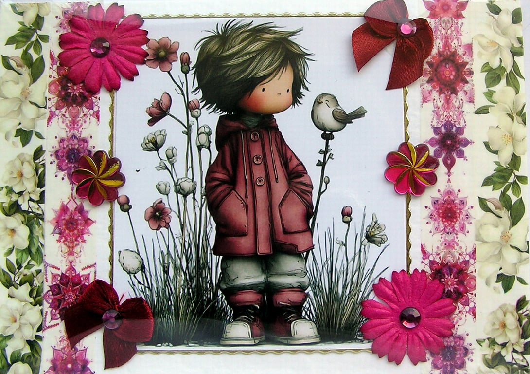 Teen in Meadow - Hand Crafted Decoupage Greeting Card - Blank - 3798