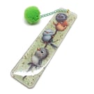 Tree Birds Bookmark in Green with Glitter and Pompom