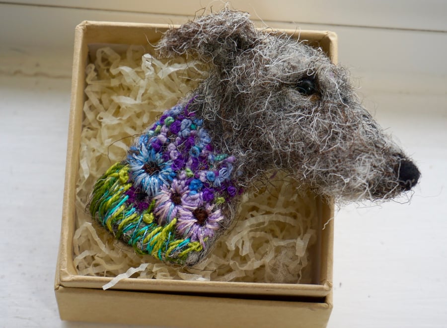 Needle Felted Lurcher Brooch
