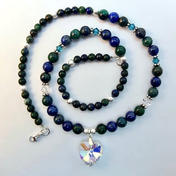 Faceted Crystal Heart And Chrysocolla Necklace - Handmade In Devon