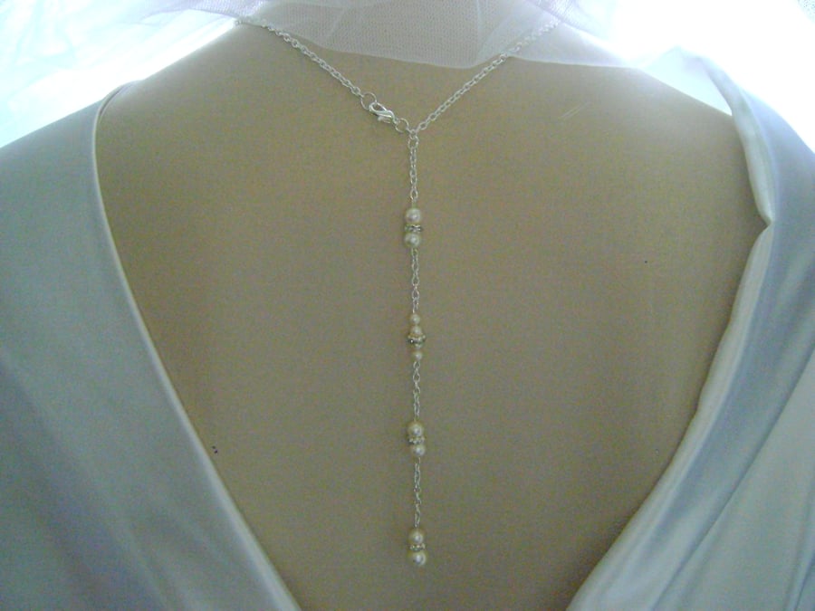 Cream Pearl & Rhinestone Backdrop Bridal Necklace