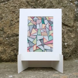 Facets Small Original Coloured Pencil Abstract Drawing