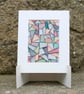 Small Abstract Drawing Original Multicolour Coloured Pencil - Geometric Facets 6 - Image 1