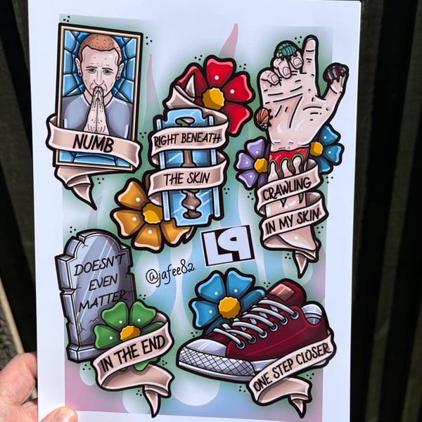 Linkin Park Full Colour New School Tattoo Flash Print