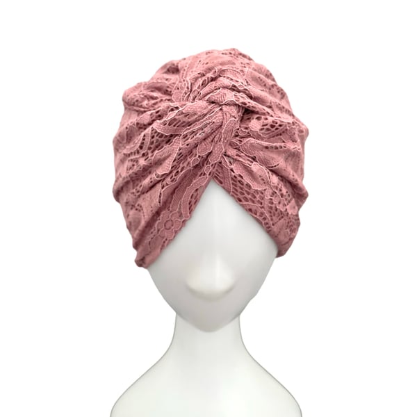 Dusky Pink Lace Turban Hat Head Wrap for Women
