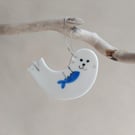 Handmade Ceramic Porcelain Happy Seal Hanging Decoration with Gift Box