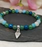 Mala bracelet with 27 blue and green agate and chrysocolla gemstones with hearts - Image 3