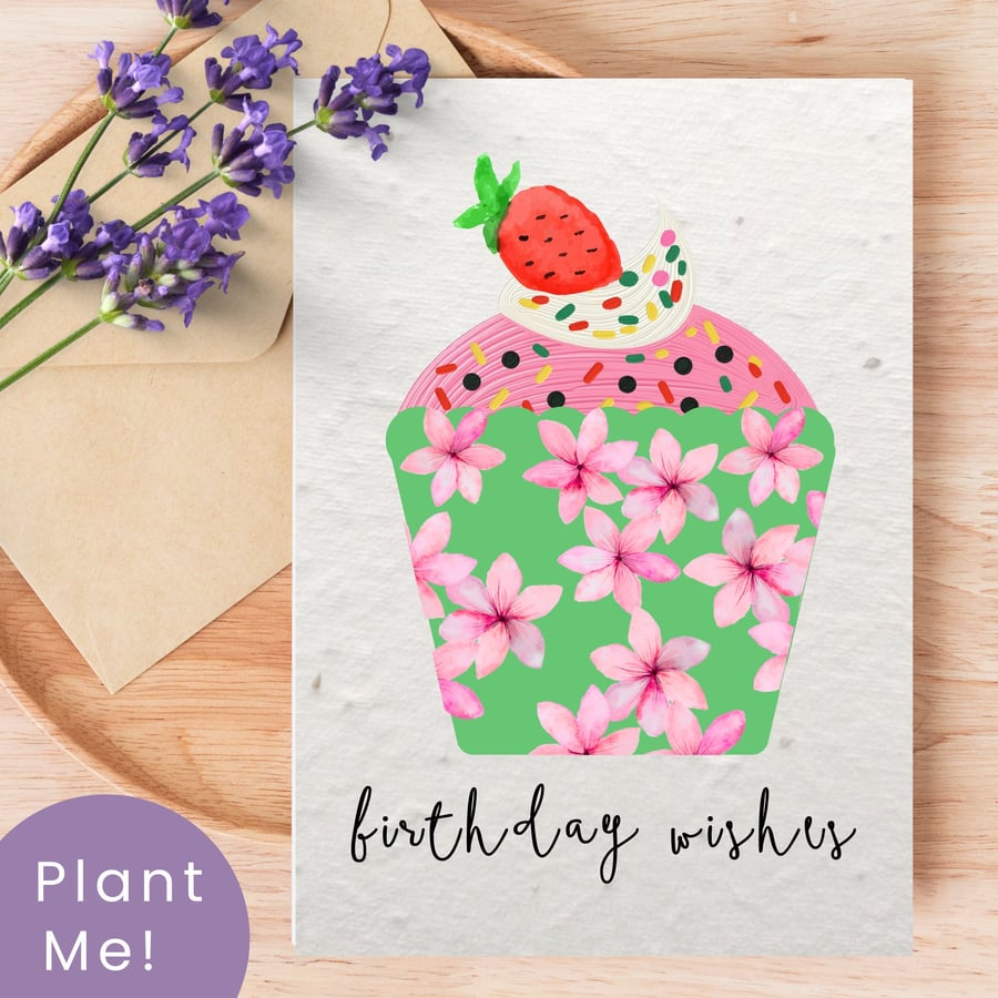 Plantable Cupcake Birthday Card, Wildflower Seed Paper