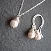 Ivory Pearl Wire Wrapped Pendant and Earring Set