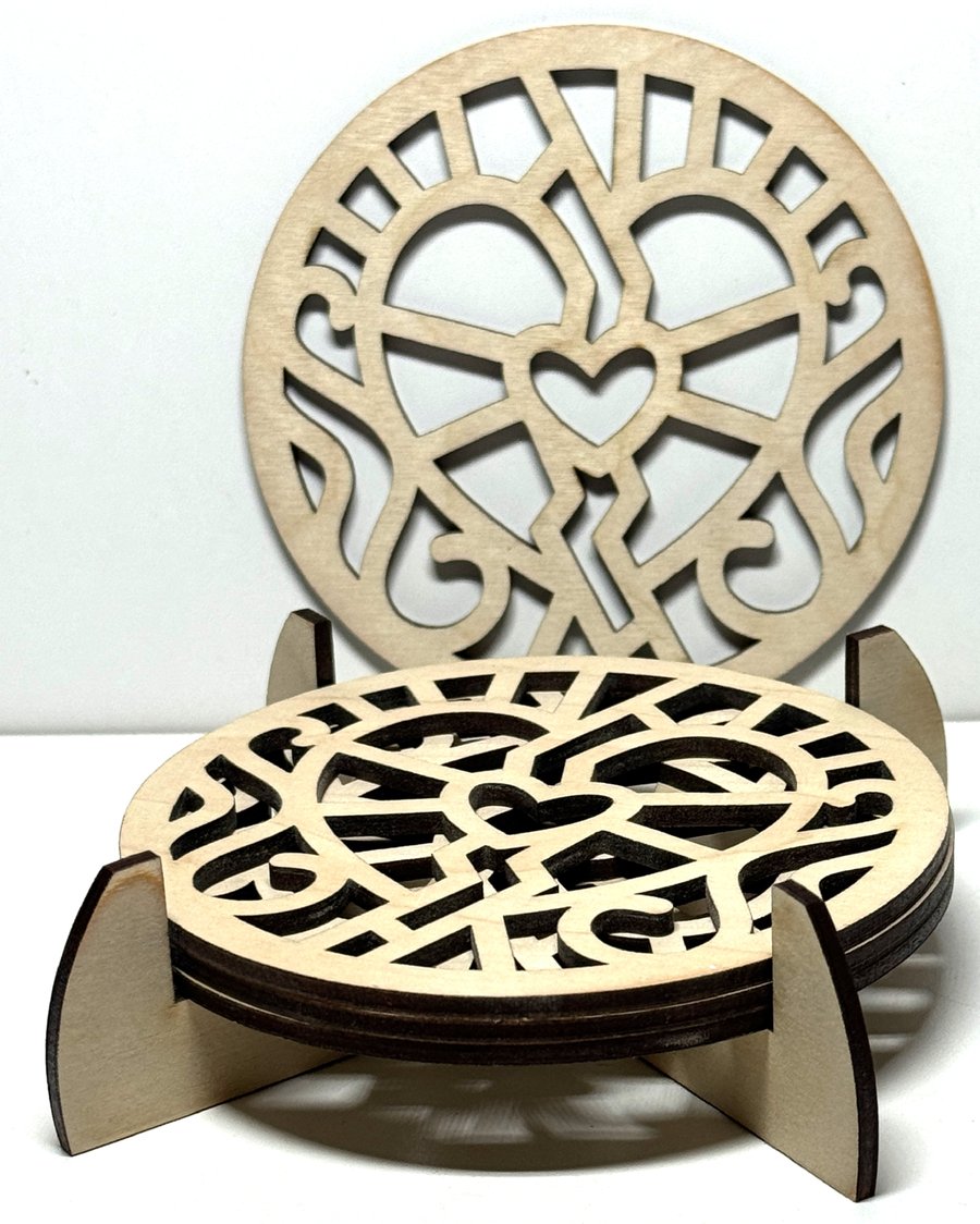Baltic Birch Wooden Coaster - Set of 4  with stand (10)