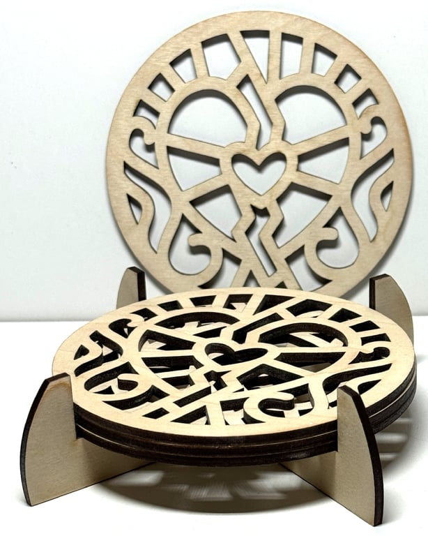 Baltic Birch Wooden Coaster - Set of 4  with stand (10)