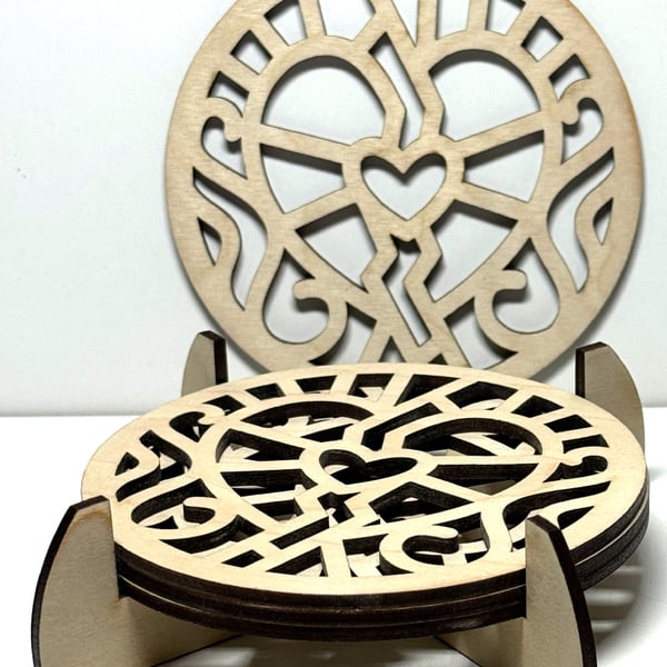 Baltic Birch Wooden Coaster - Set of 4  with stand (10)