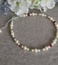  Anklet Sterling Silver Cream Pearl and Mixed Colour Crystal 
