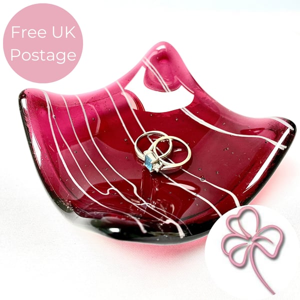 Streaky Garnet Red Glass Trinket Dish