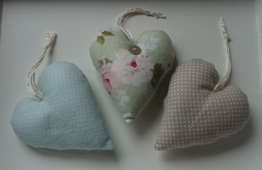 Set of Green and Beige Lavender Hearts