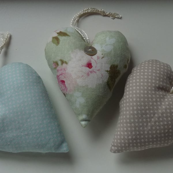 Set of Green and Beige Lavender Hearts