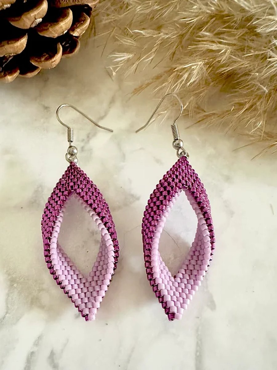 Peyote Drop Earrings - Purple - Lilac
