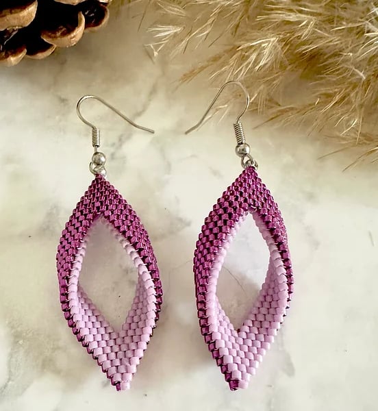 Peyote Drop Earrings - Purple - Lilac