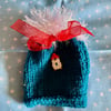 Teal blue Christmas knitted gift bag