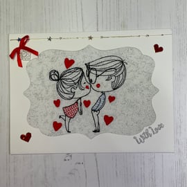 Valentines, With Love, Couple Kissing Greeting Card PB1