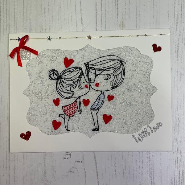 Valentines, With Love, Couple Kissing Greeting Card PB1