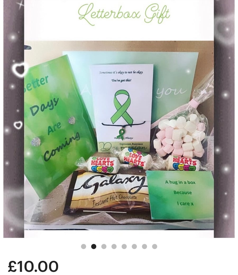 Mental health depression care letterbox gift set green ribbon charm bracelet
