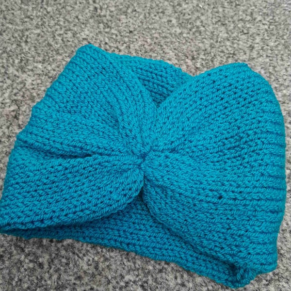 Chunky blue twist headband ear warmer