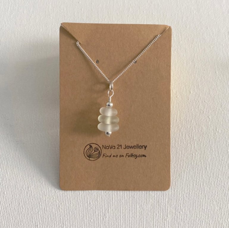 Clear, Aqua, Stacked Seaglass pendant REF:CAS110423