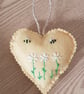 Flowers and bees embroidered felt heart