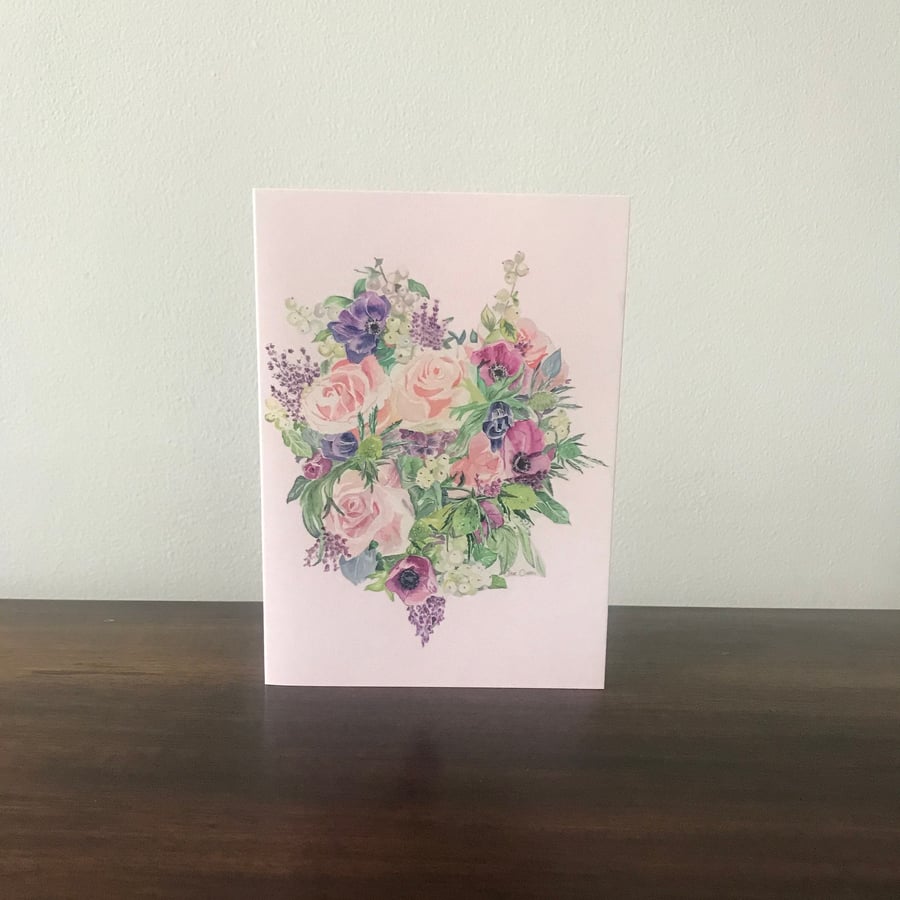 Pack of x5 Blank Greetings Cards, Prints of Watercolour Wedding Bouquet