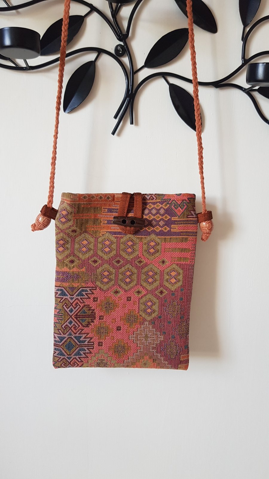 Crossbody bag: terracotta geometric weave 