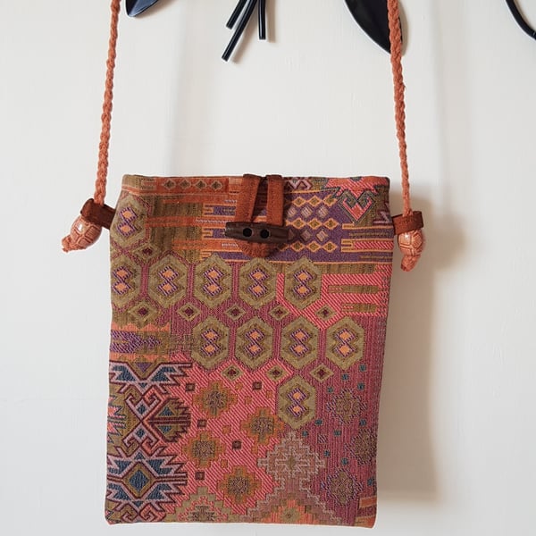 Crossbody bag: terracotta geometric weave 