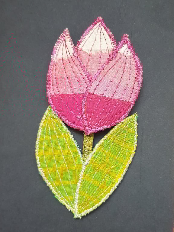 Tulip silk brooch: ivory and pinks