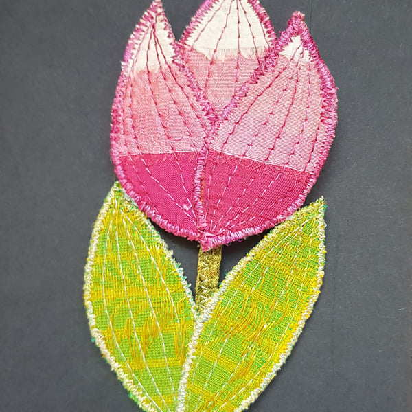 Tulip silk brooch: ivory and pinks