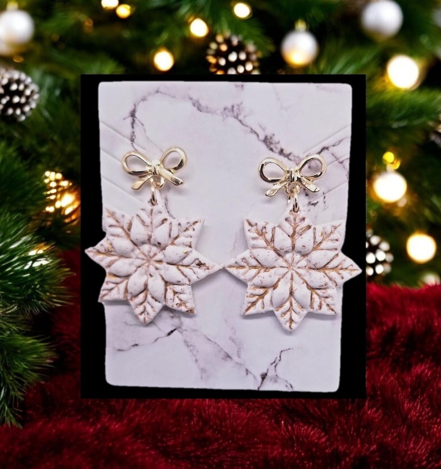Christmas Snowflake festive handmade Dangly Earrings
