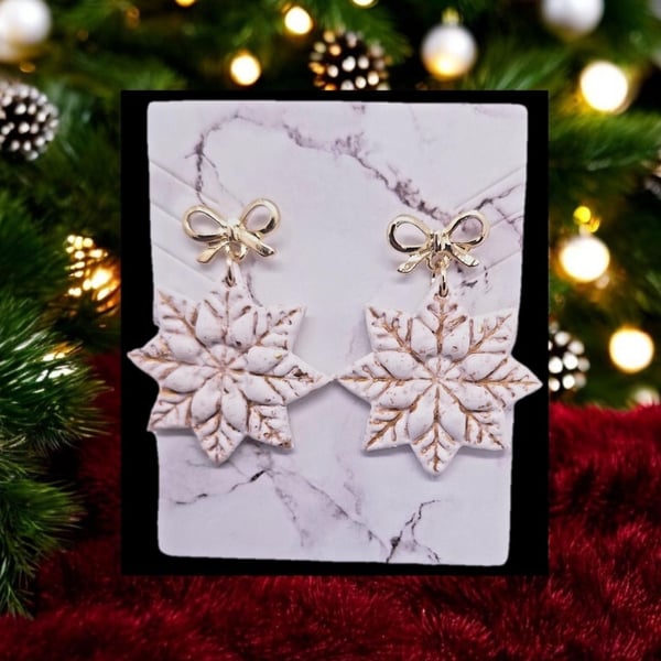 Christmas Snowflake festive handmade Dangly Earrings