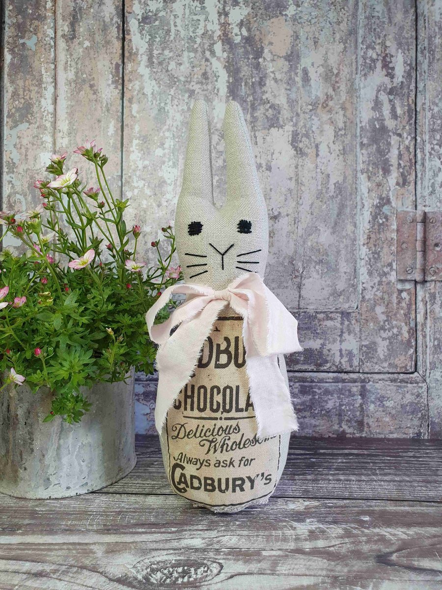 Primitive Grain Sack Chocolate Easter Bunny Decoration