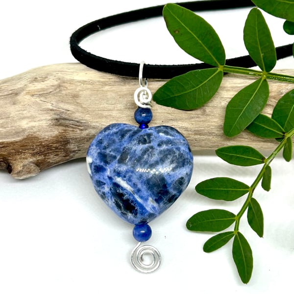 Blue Sodalite Heart Pendant Necklace