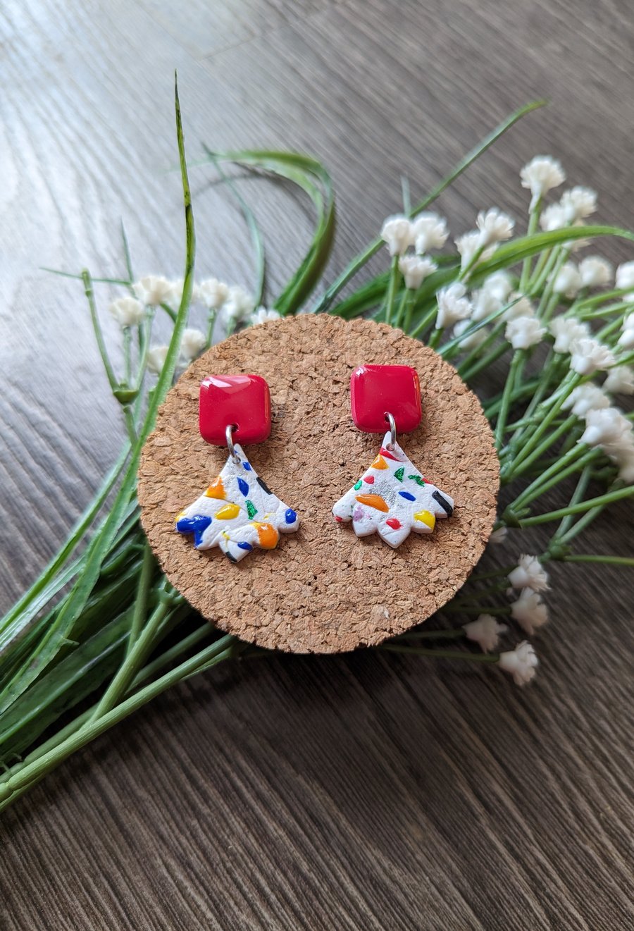Cherry Red Fluted Earrings 