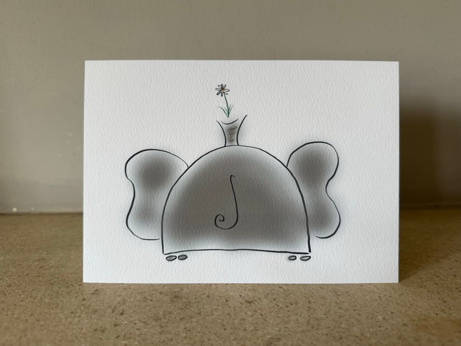 Elephant and Daisy April Flower Birthday Card