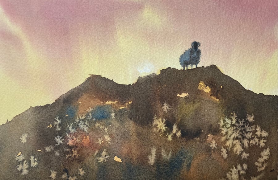 Sunrise over Urra Moor (Original Watercolour painting) wall art, watercolour art