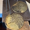Brass and Silver Earrings-large hammered brass disk earring