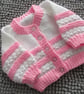 14" White & Pink Newborn Girls Round Neck Cardigan  - Image 1