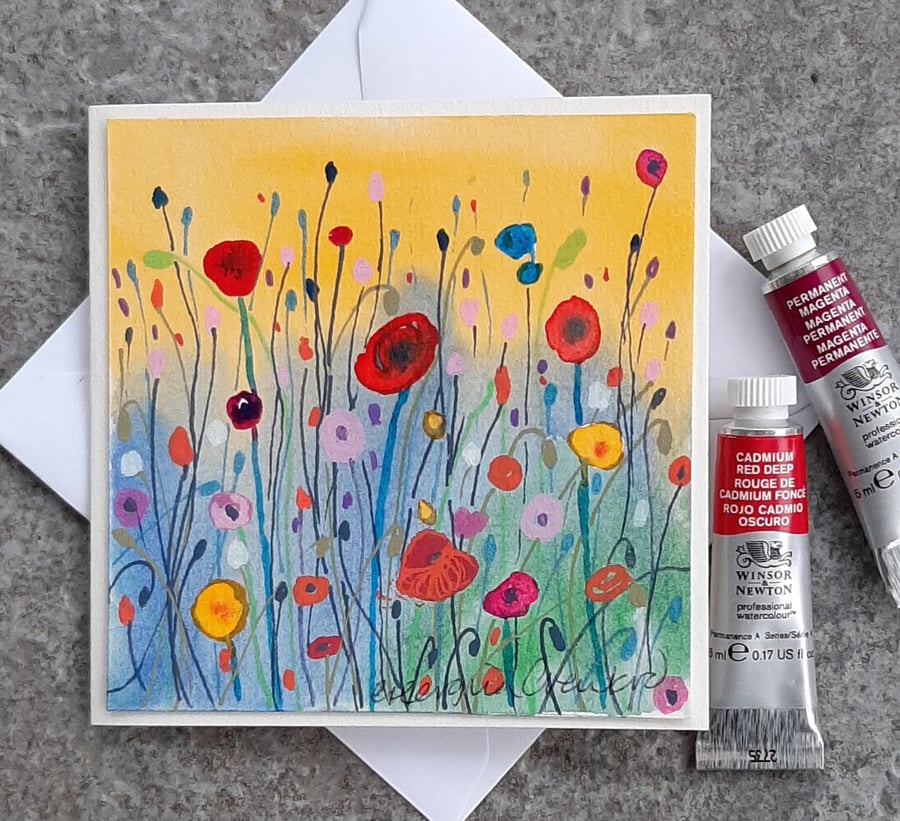 Mini Handpainted Blank Card. Letterbox Gift Wildflowers