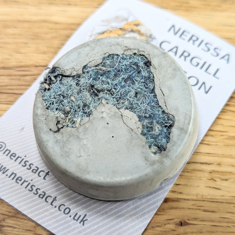 Aqua Blue Textile and Concrete Mixed Media Round 50mm Brooches