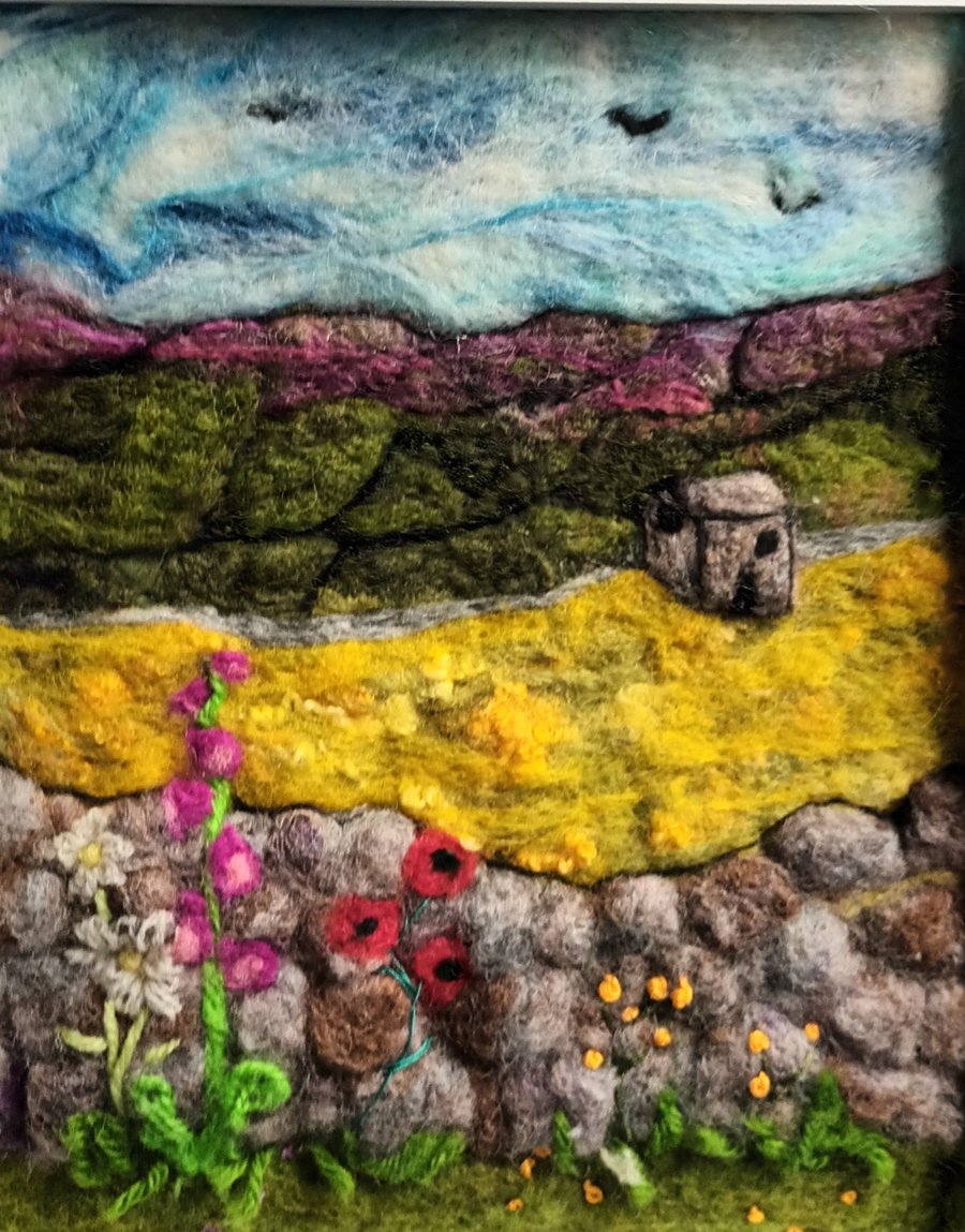 Image of Needle felt and embroidered picture -  Buttercup field