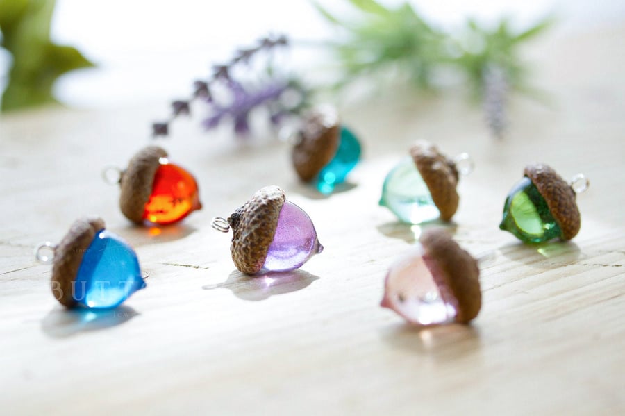 Acorn Necklace Orange Real Flower Jewelry Gifts for Her Acorn Jewelry Resin Neck