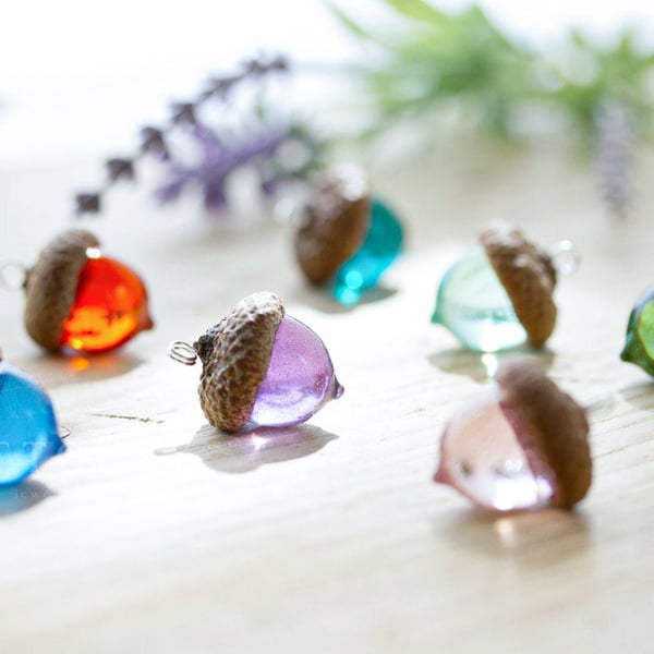 Acorn Necklace Orange Real Flower Jewelry Gifts for Her Acorn Jewelry Resin Neck